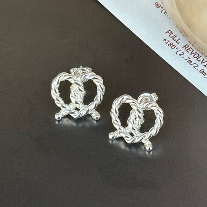 Minimalist Twisted Knot Heart Stud Earrings in 925 Sterling Silver with Gold Plating