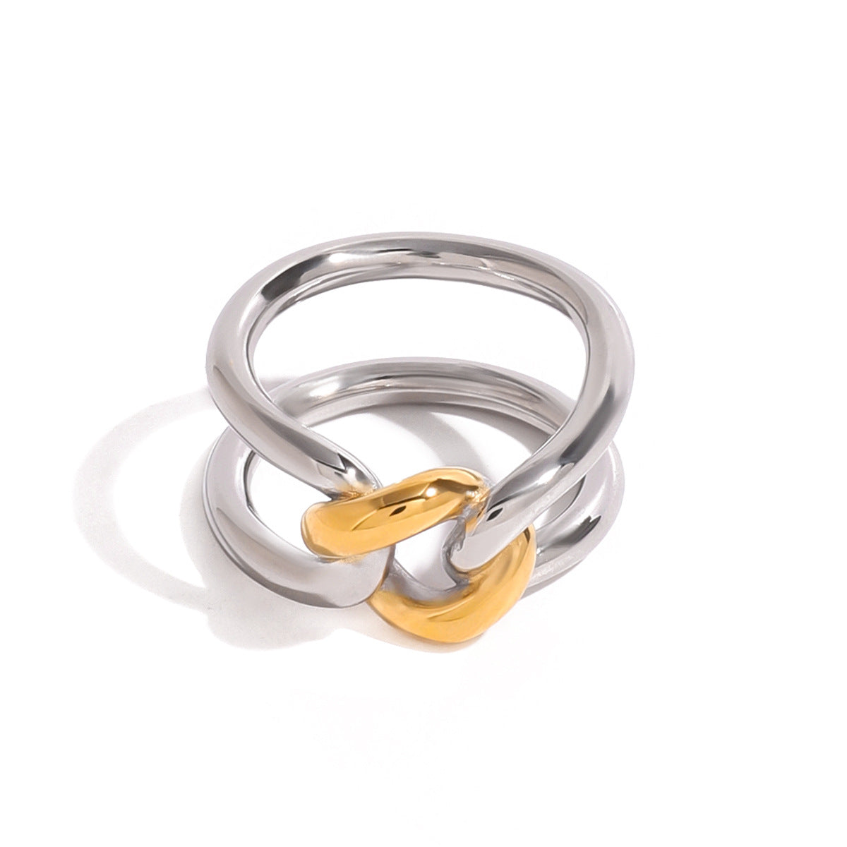 Anillo geométrico calado de moda Joyería de acero inoxidable chapado en oro de 18 quilates para mujer