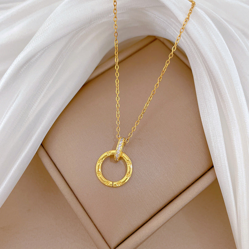 Minimalist Sweet Round Geometric Rhinestone Titanium Steel Necklace for Unisex