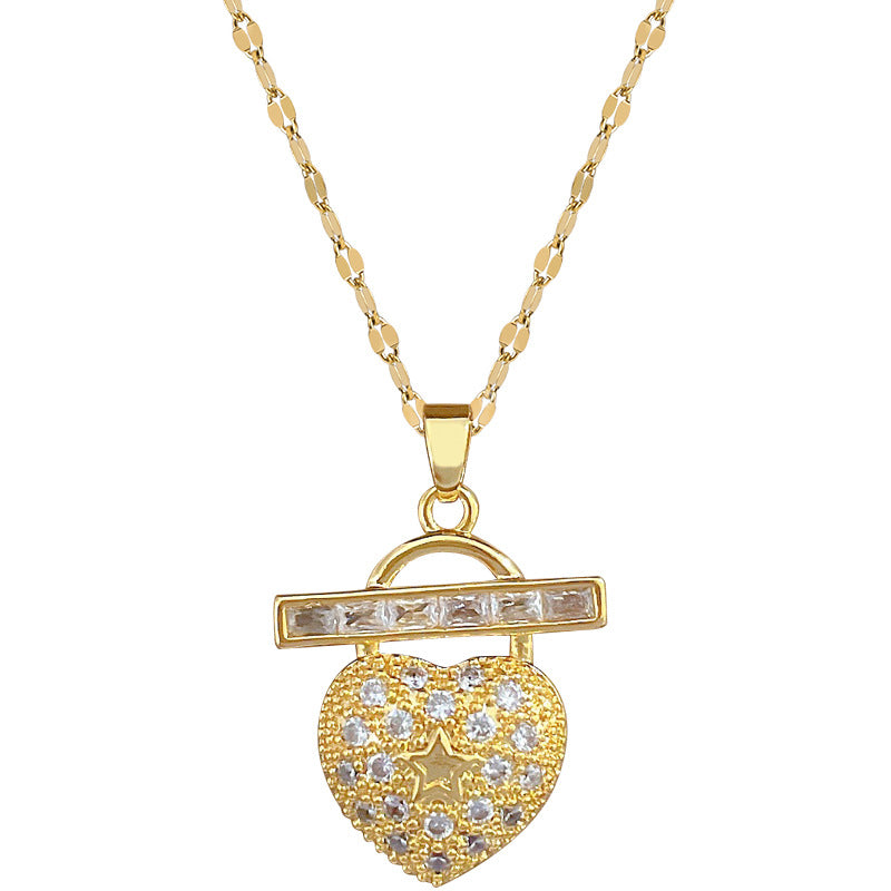 Collana Minimalista a Cuore in Acciaio al Titanio con Intarsi di Strass per Donna e Uomo, Delicata Catena per Clavicola