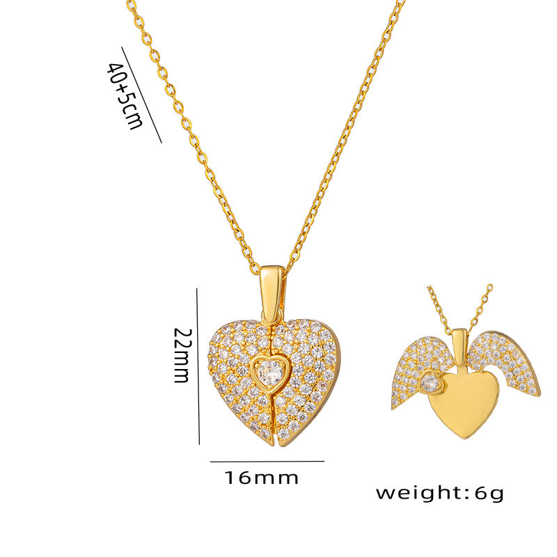Luxury Heart-Shaped Titanium Steel Pendant Necklace with Engraving Space and Rhinestone Inlay for Women