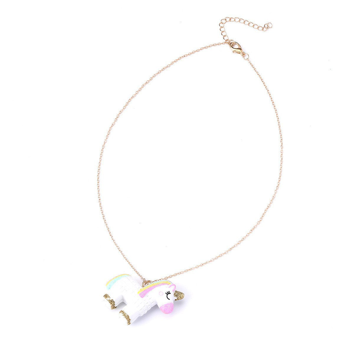 Collar con colgante de unicornio de dibujos animados para niños con diseño de arco iris 3D colorido de resina en cadena tipo O