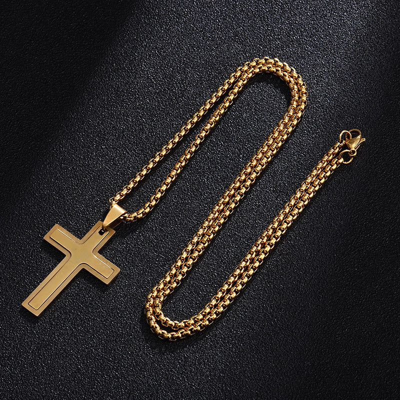 Collana con ciondolo a croce in acciaio inossidabile per donna uomo, catena in stile perla in acciaio al titanio, stile casual alla moda, finitura placcata, gioiello unisex da regalo