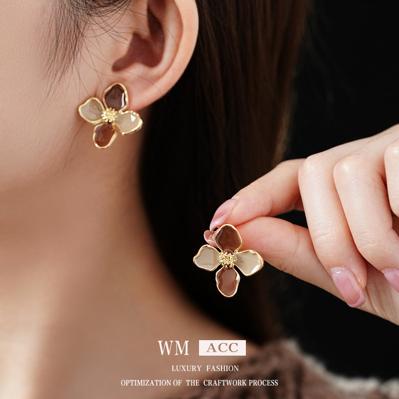 Vintage Floral Earrings with Enamel Finish in Alloy with Stainless Steel Posts for Women