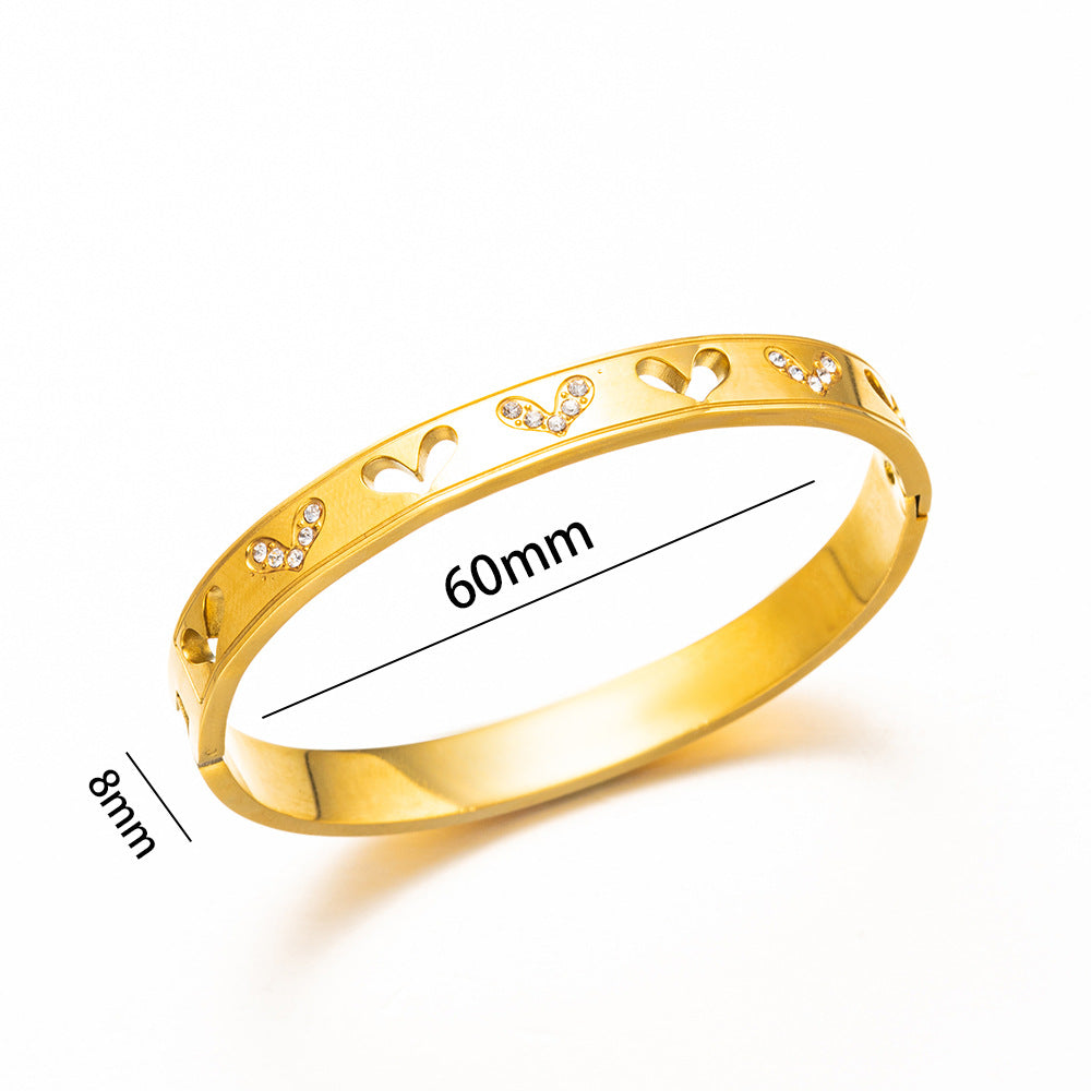 Bracciale Minimalista in Acciaio Inossidabile da Donna con Placcatura in Acciaio al Titanio e Intarsio di Strass a Forma Geometrica Ovale