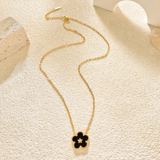 Minimalist Luxury Black Five-Petal Flower Titanium Steel Necklace
