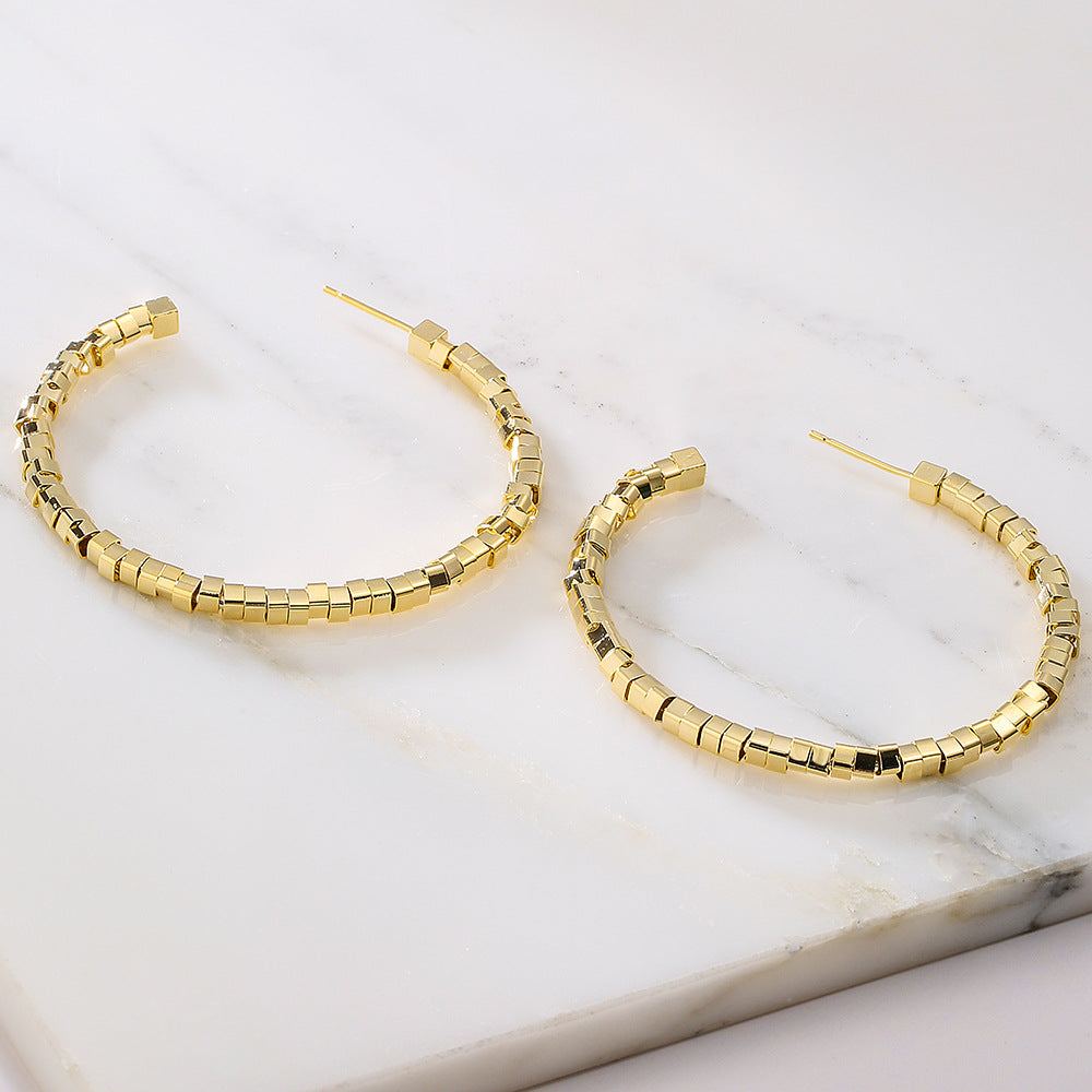Orecchini a Cerchio Geometrici Color Rame Stile Vintage con Placcatura in Oro da Donna