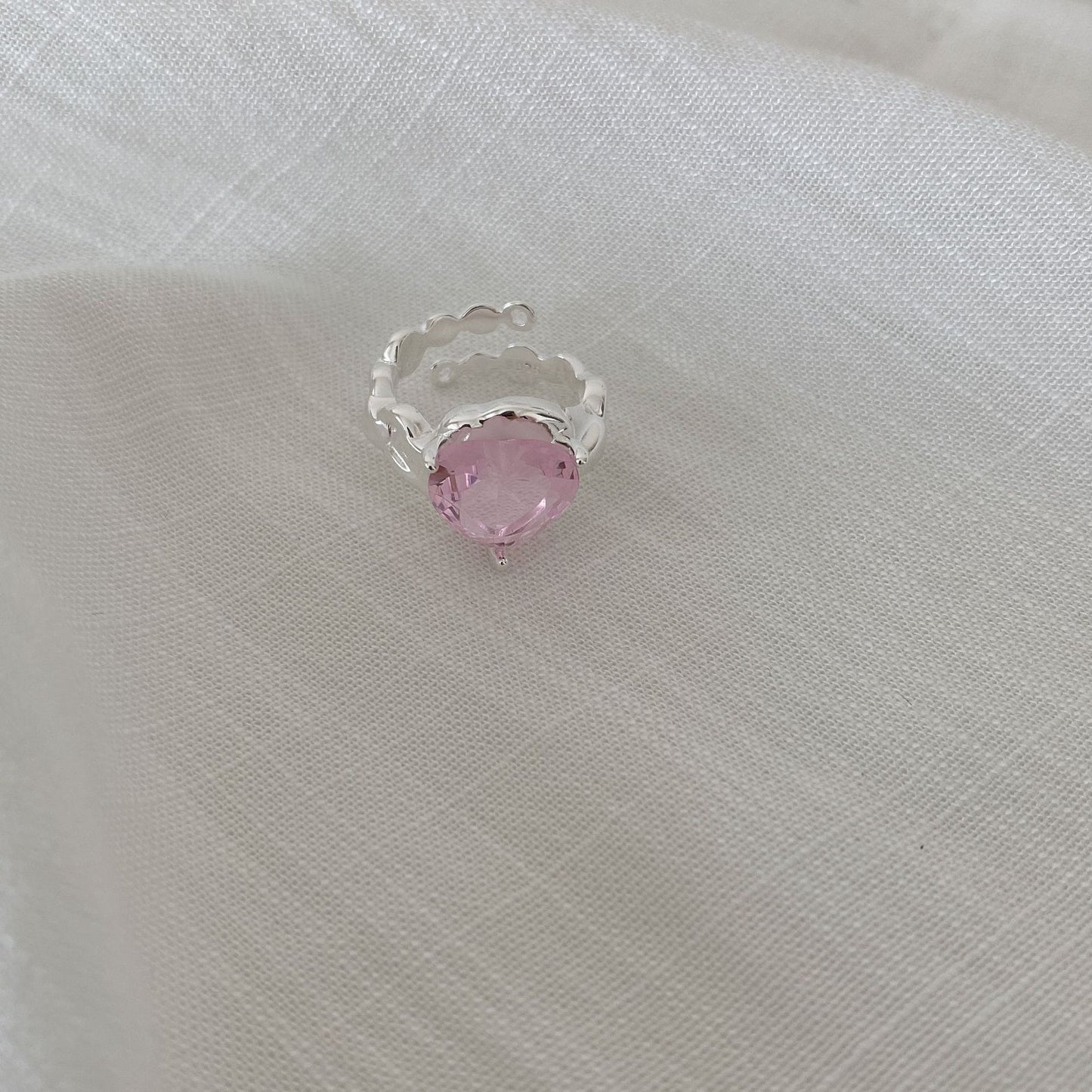 Minimalist Heart-Shaped 925 Sterling Silver Ring with Pink Cubic Zirconia Inlay for Women