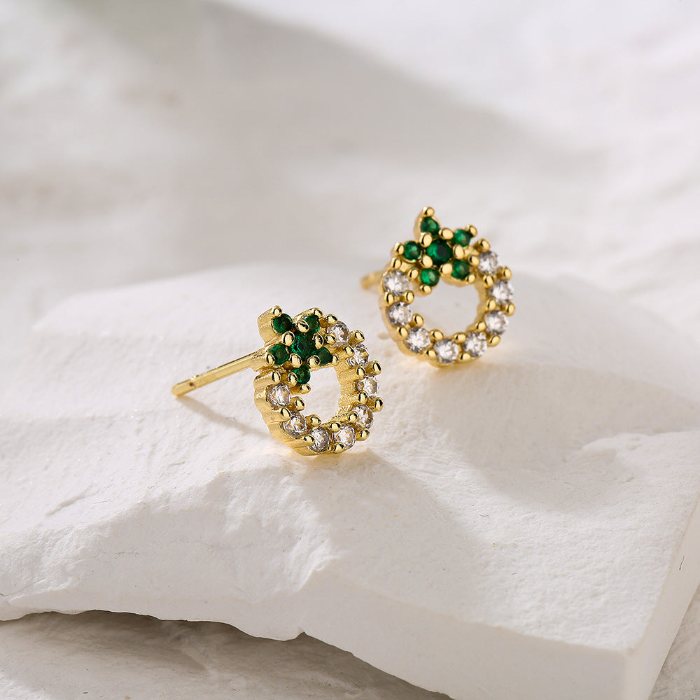 Minimalist Modern Geometric Stud Earrings for Women in Copper with Real Gold Plating and Micro-Paved Zirconia and Pearl Accents