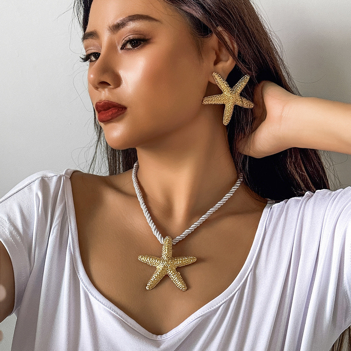 Collana con pendente a stella dolce e grintosa in lega, placcata, con design ispirato all'oceano, da donna