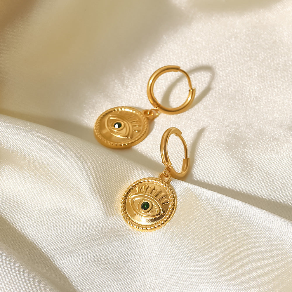 INS Style Geometric Circle Stainless Steel Earrings with 18K Gold Plating for Women and Men