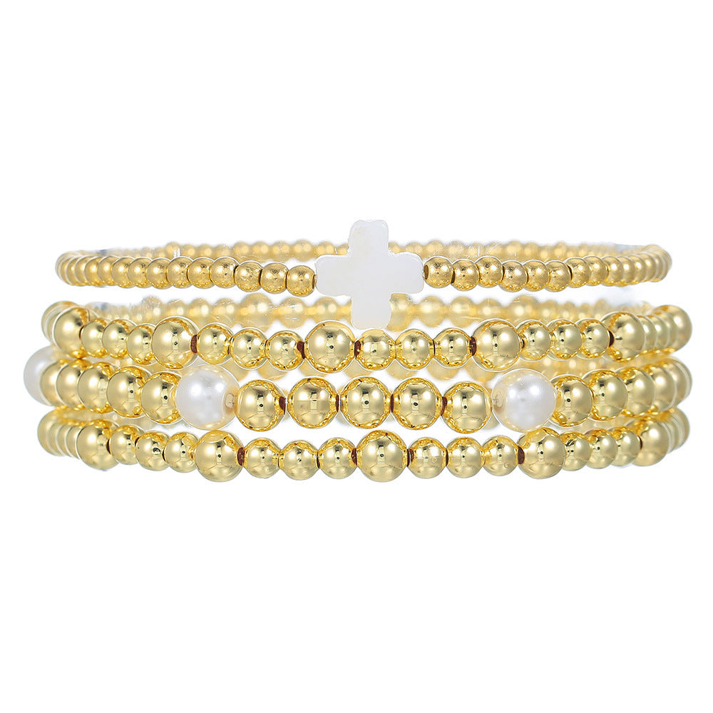 Geometric Cross Acrylic Bracelet with Pearl Inlay