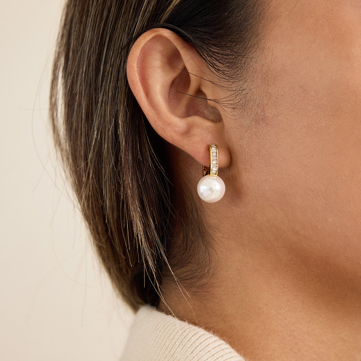 Geometric Stainless Steel Resin Pearl Earrings Plated