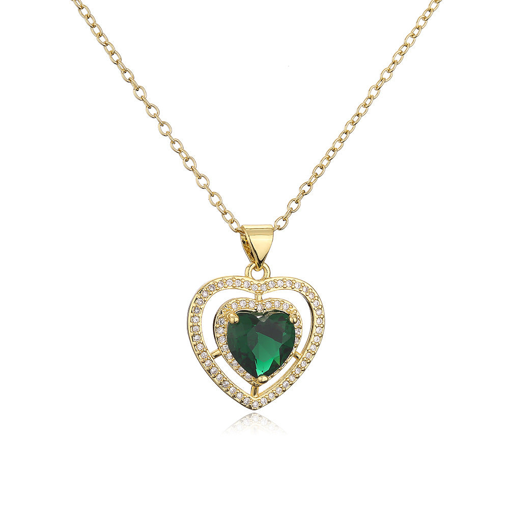 Minimalist Geometric Pendant Necklace for Women in Copper with 18K Gold Plating and Green Zirconia