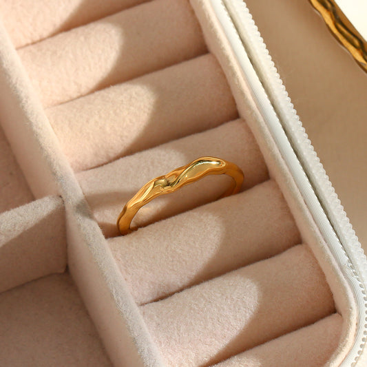 Minimalist Geometric Stainless Steel Gold-Plated Irregular Open Bamboo Ring for Women