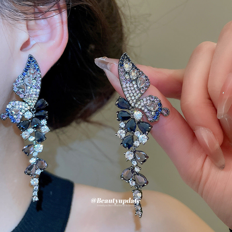 Pendientes de Cobre con Incrustaciones de Circonita en Forma de Gota de Agua Estilo Vintage con Postes de Acero Inoxidable para Mujer