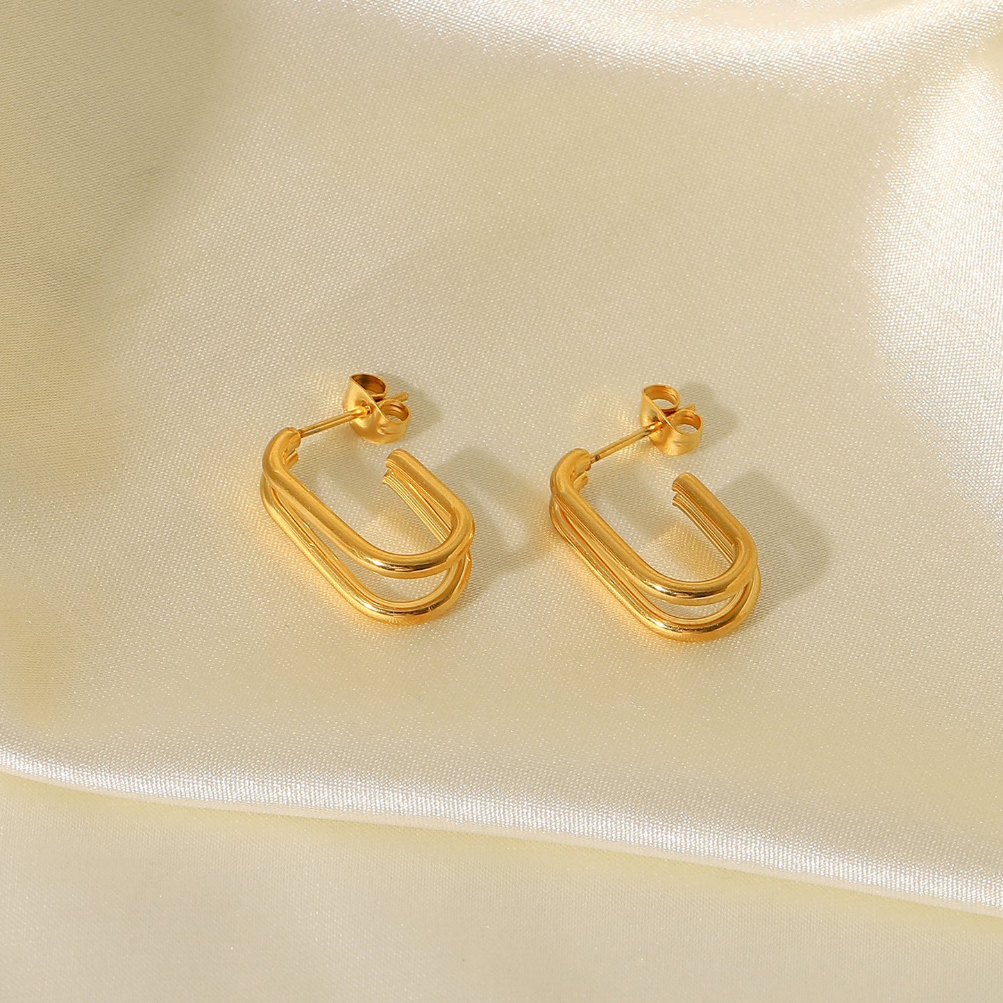 Orecchini a cerchio a doppio strato geometrici alla moda per donna in acciaio inossidabile placcato oro 18K