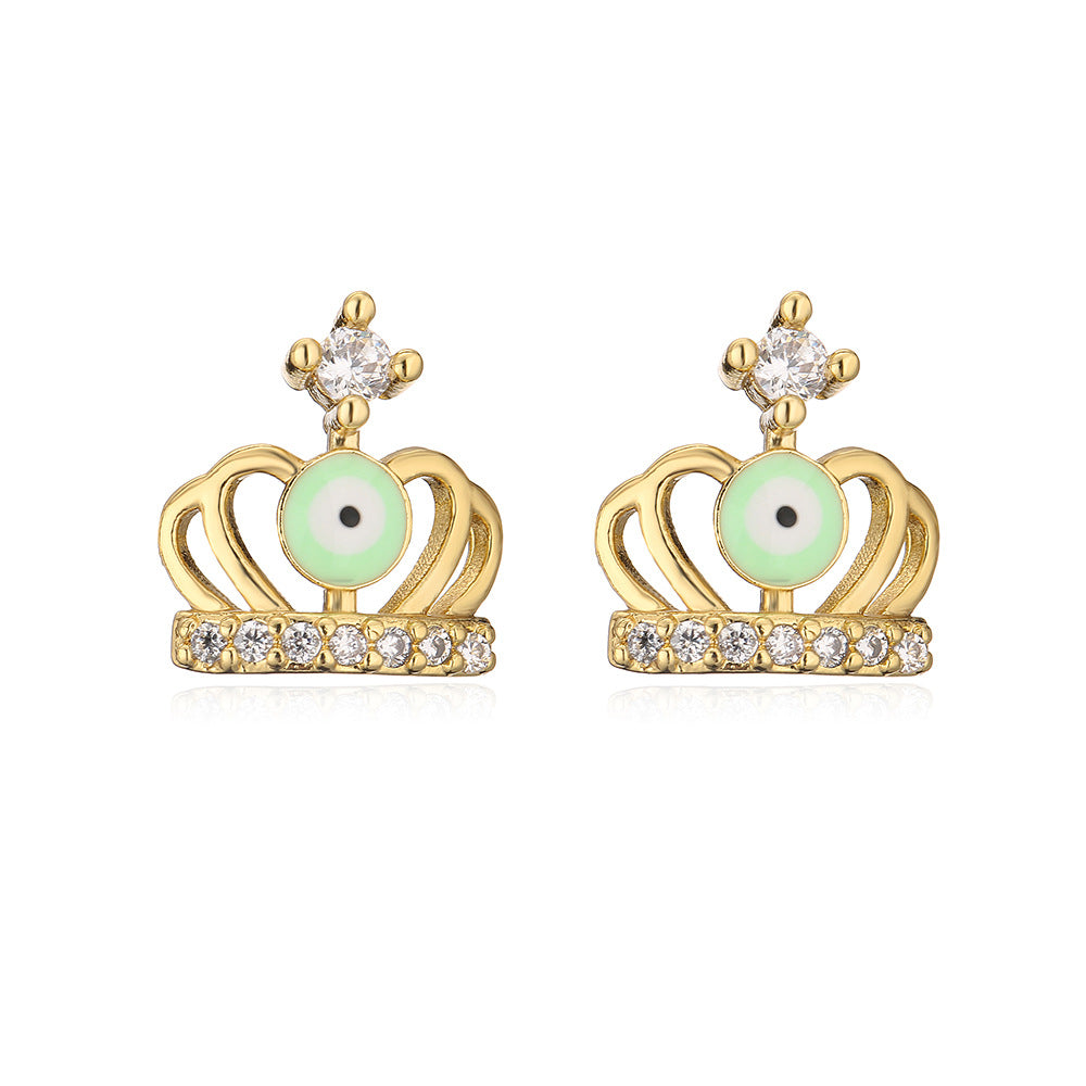Orecchini a perno con corona geometrica personalizzata stile Ins, in rame con micro-pavé di zirconi e placcatura in oro 18K da donna