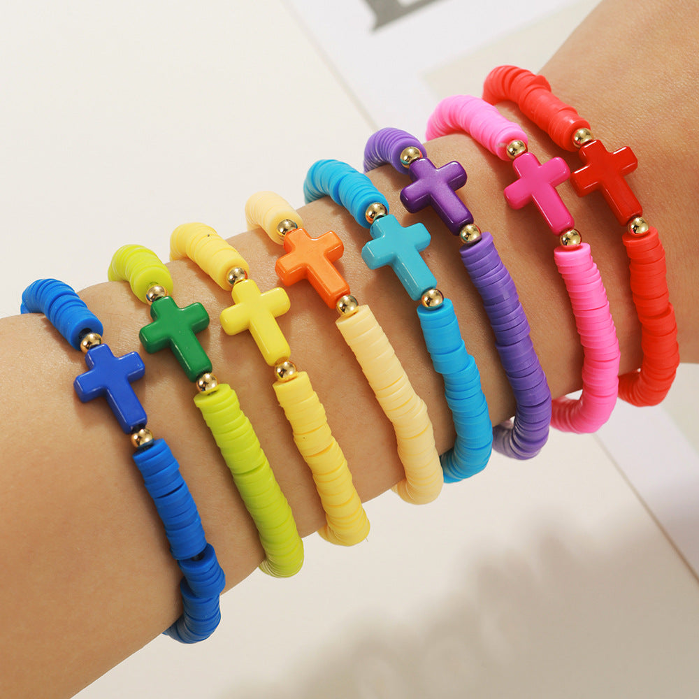 Bohemian Colorful Resin Acrylic Cross Geometric Bracelet Set