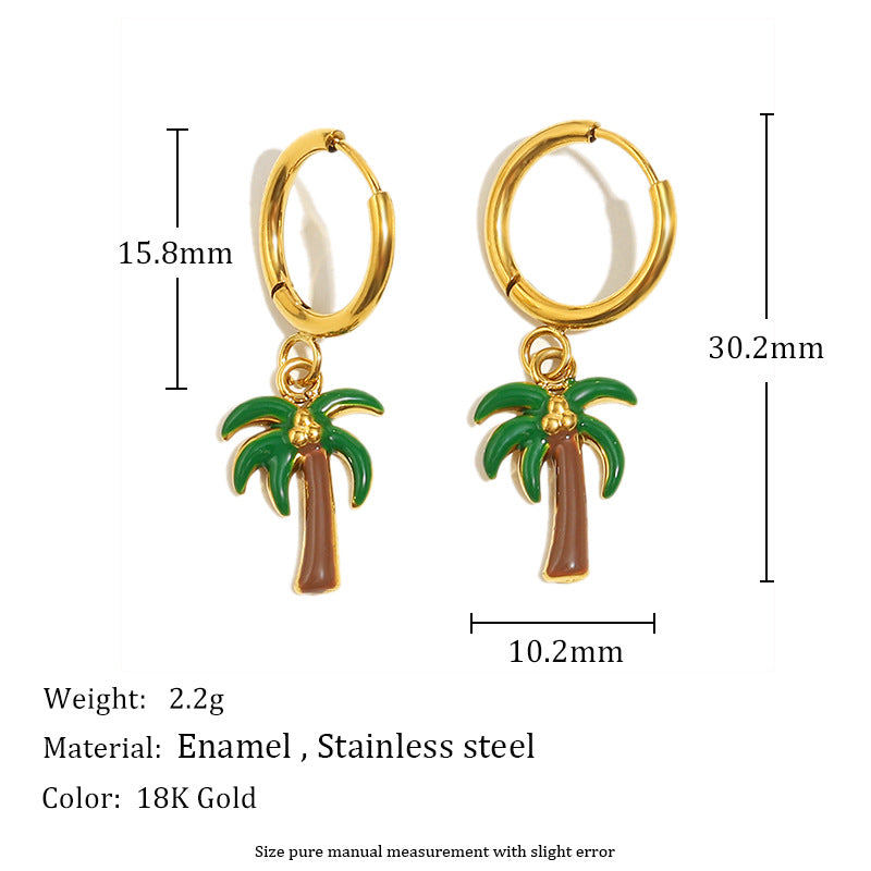 Orecchini da donna creativi in acciaio inossidabile a forma di frutta, placcati oro 18K e con smalto.