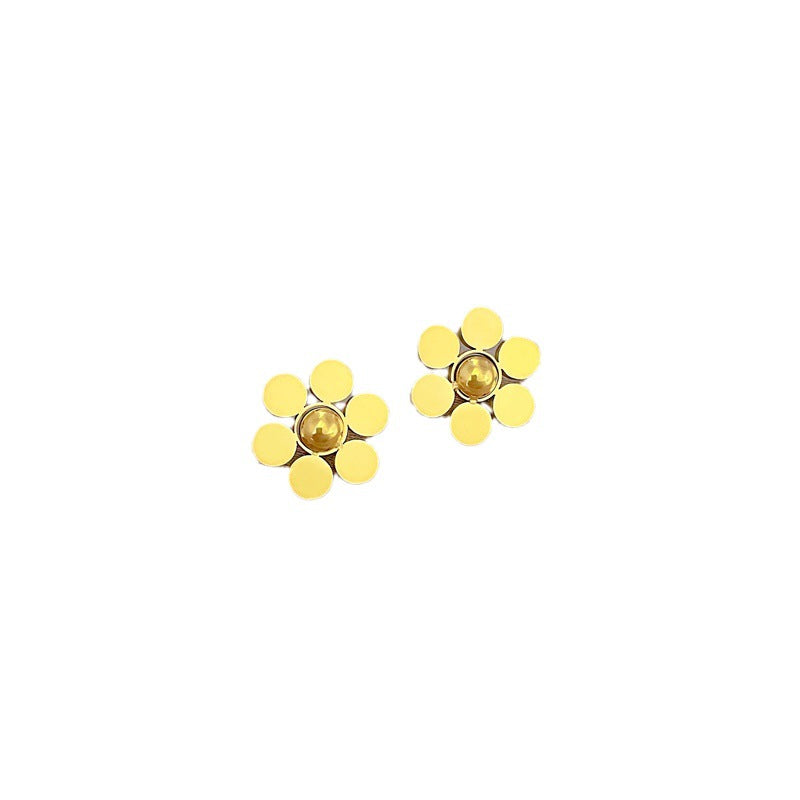 Orecchini a perno geometrici minimalisti in acciaio al titanio con finitura placcata per donna, design a fiore a sei petali ispirato alla natura