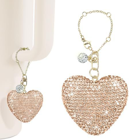 Rhinestone Inlaid Heart and Teardrop Ceramic Charm Bar with Stainless Steel Chain