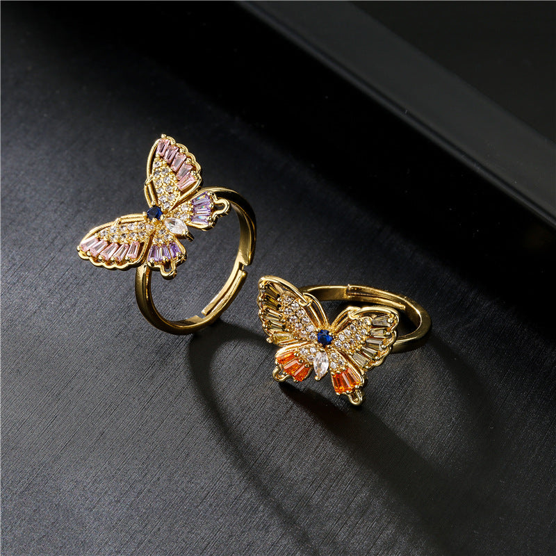 Geometric Butterfly Micro-inlay Cubic Zirconia Brass Ring for Women