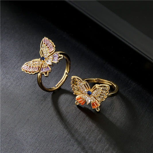 Geometric Butterfly Micro-inlay Cubic Zirconia Brass Ring for Women