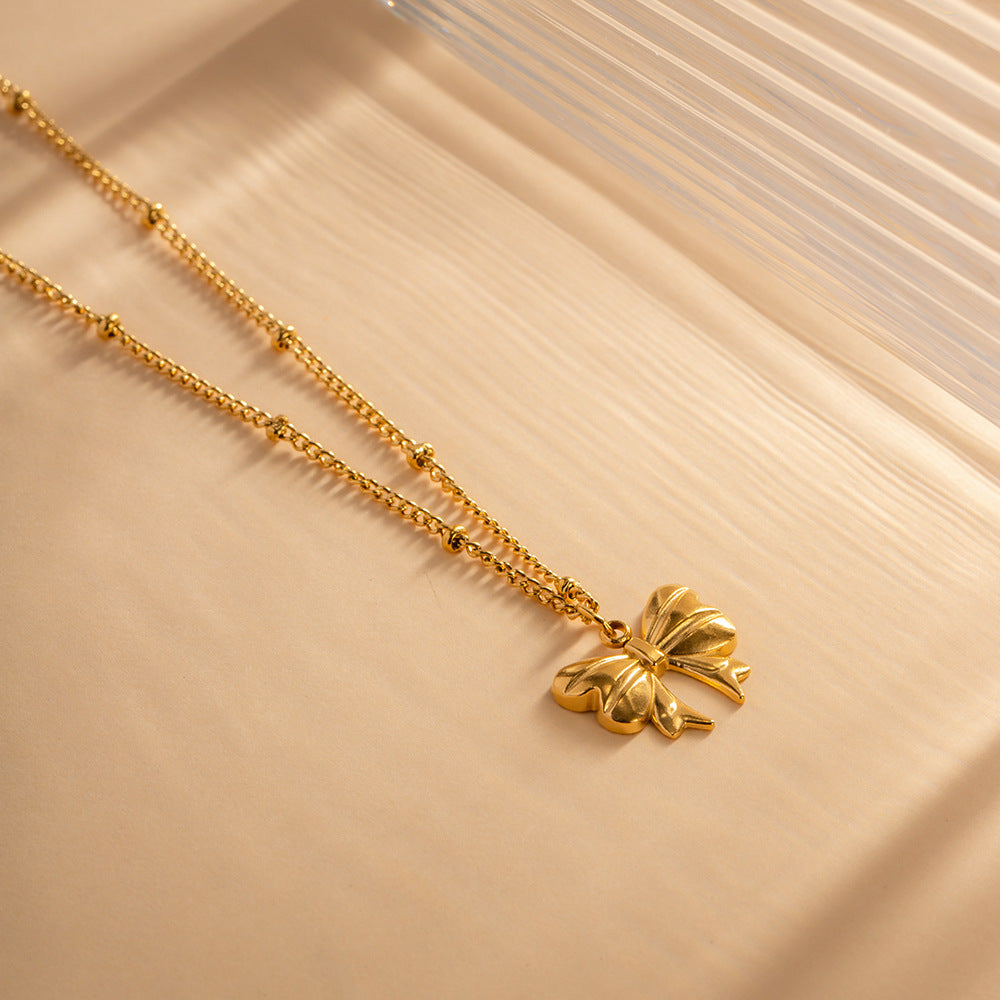 Ins Style Butterfly Pendant Necklace in Stainless Steel with 18K Gold Plating for Women
