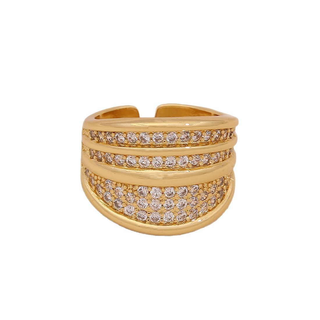Fashionable Geometric Women's Adjustable Ring in Copper with Zircon Inlay and Linear Design