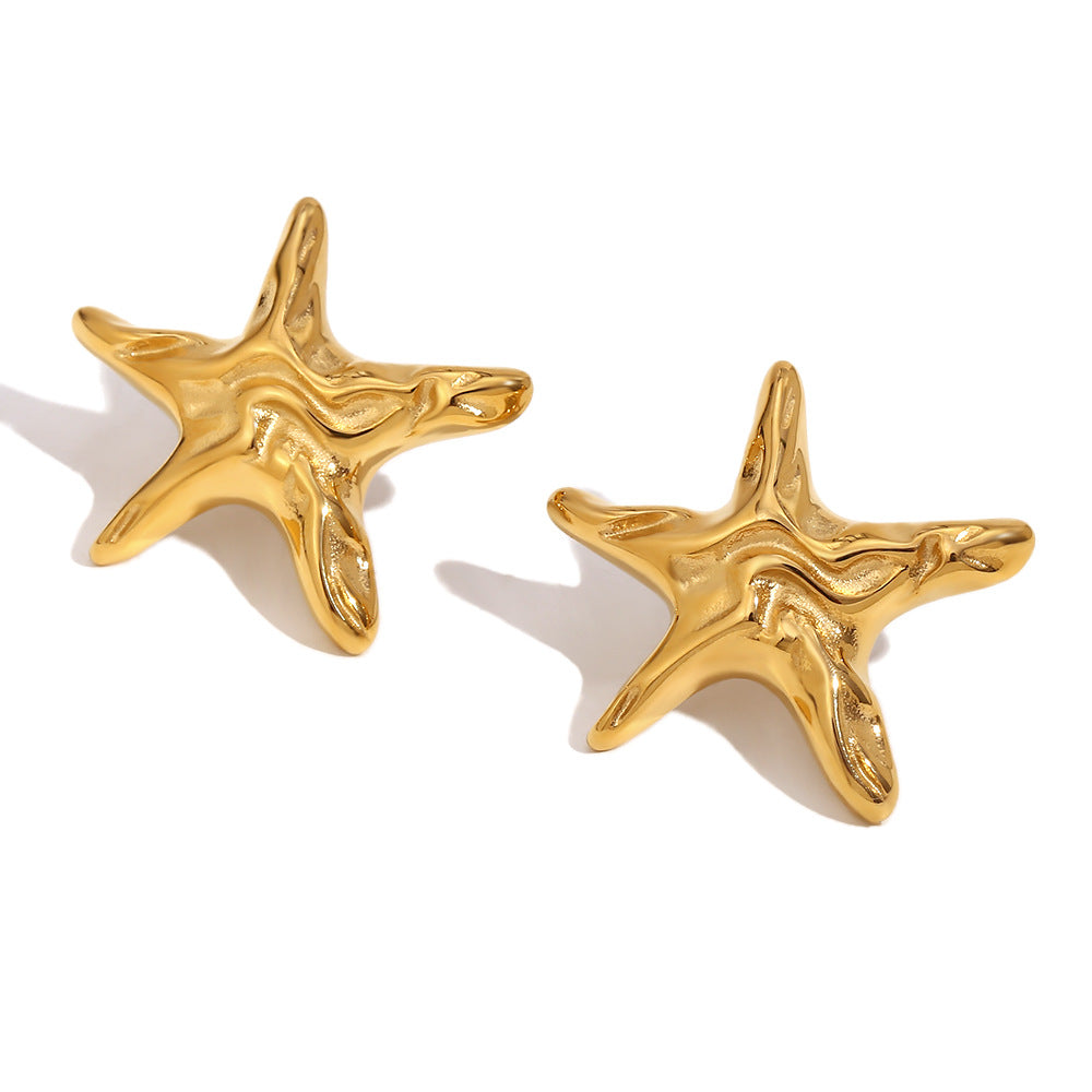 Orecchini a perno da donna a forma di stella in acciaio inossidabile, ispirazione vintage con texture irregolare