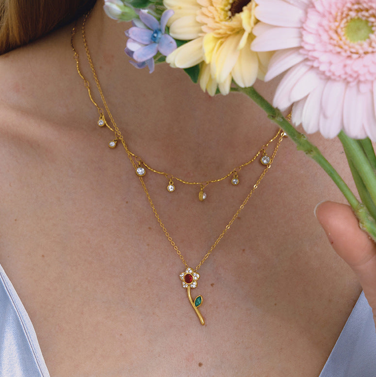 Luxury Minimalist Geometric Flower PVD Gold Plated Stainless Steel Necklace for Women