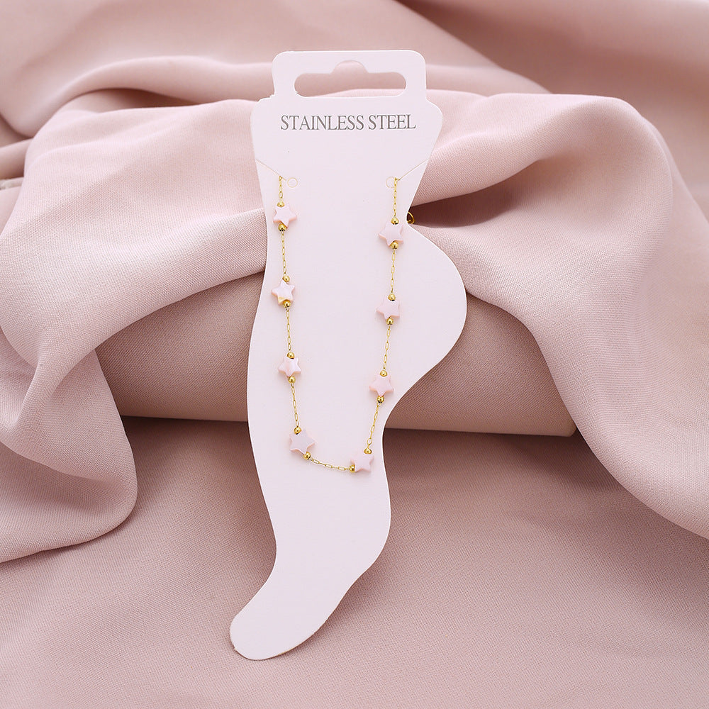 Tobillera geométrica de concha de moda para mujer hecha de acero de titanio Elegante accesorio de verano