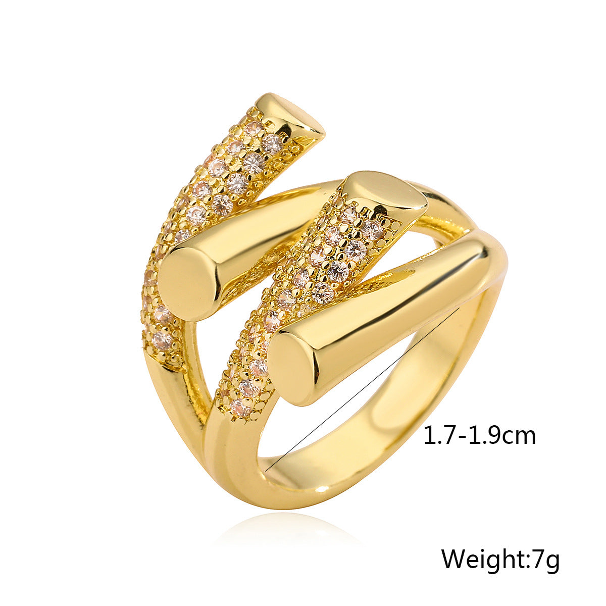 Anello da donna geometrico irregolare in rame con placcatura in oro vero e zirconi micro-incastonati