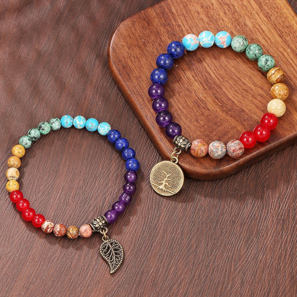 8mm Round Turquoise Alloy Bracelet Set Unisex World Tree Design