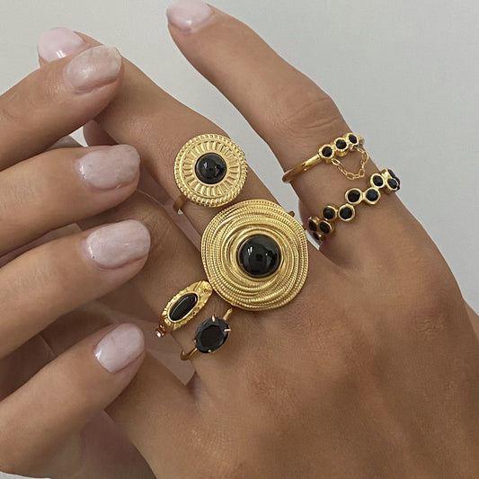 Fashion-Forward Snake-Shaped Black Agate Ring in Stainless Steel with Plating Finish for Women