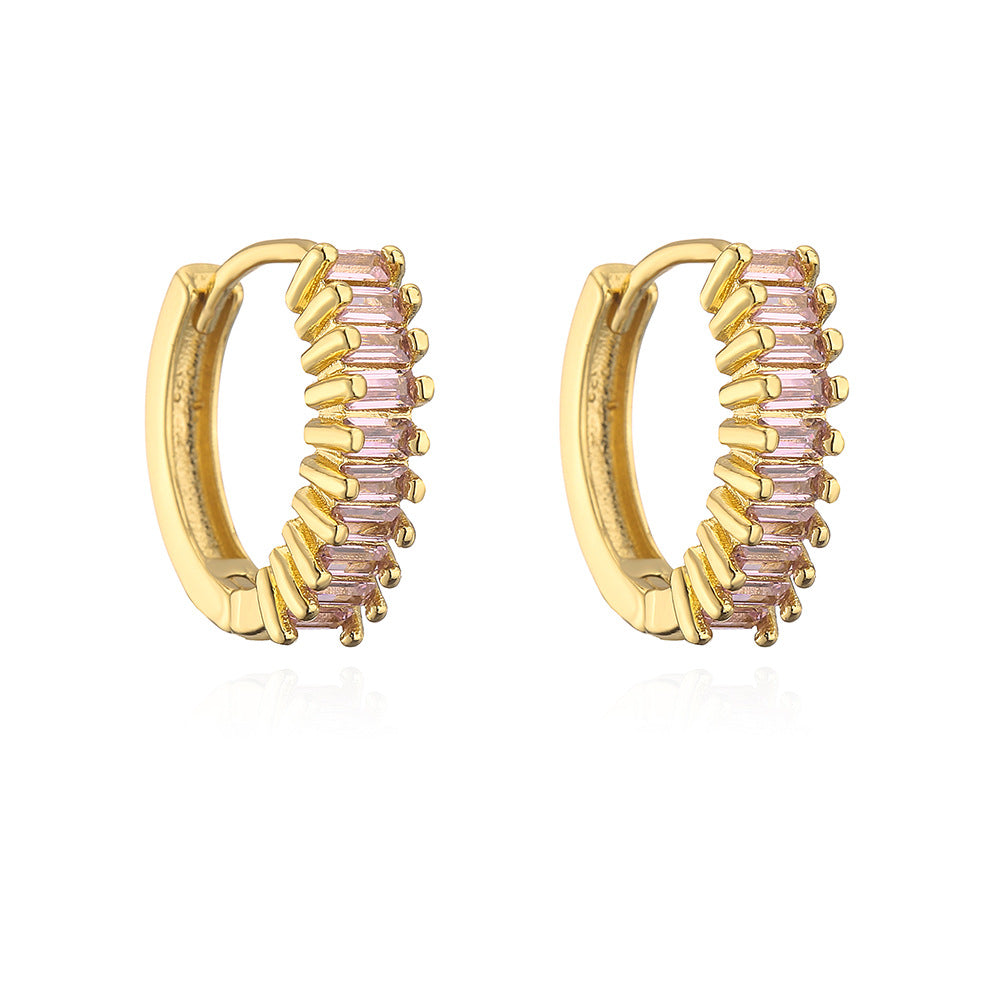 Geometric T-Shaped Copper Earrings with 18K Gold Plating and Cubic Zirconia for Women