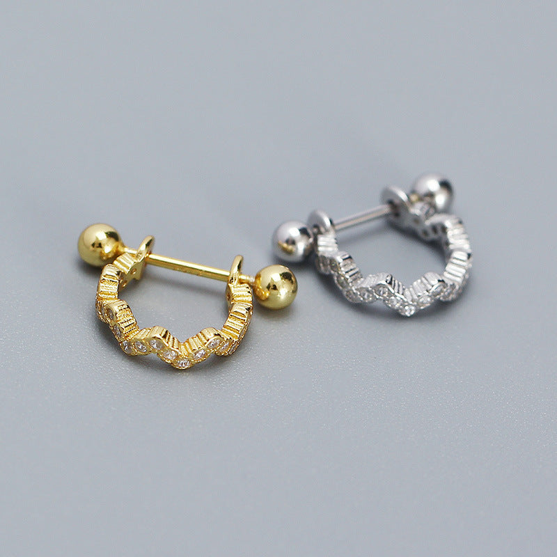 Sweet and Edgy Geometric Shape 925 Sterling Silver Cubic Zirconia Ear Cuff for Cartilage with Thick Post and Plated Finish