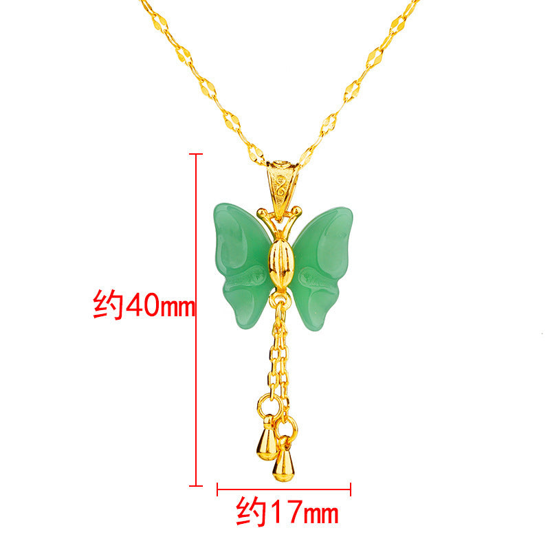 Collana con Ciondolo a Farfalla dal Design Originale per Donne e Uomini con Catena in Acciaio al Titanio e Ciondolo in Rame Placcato Oro
