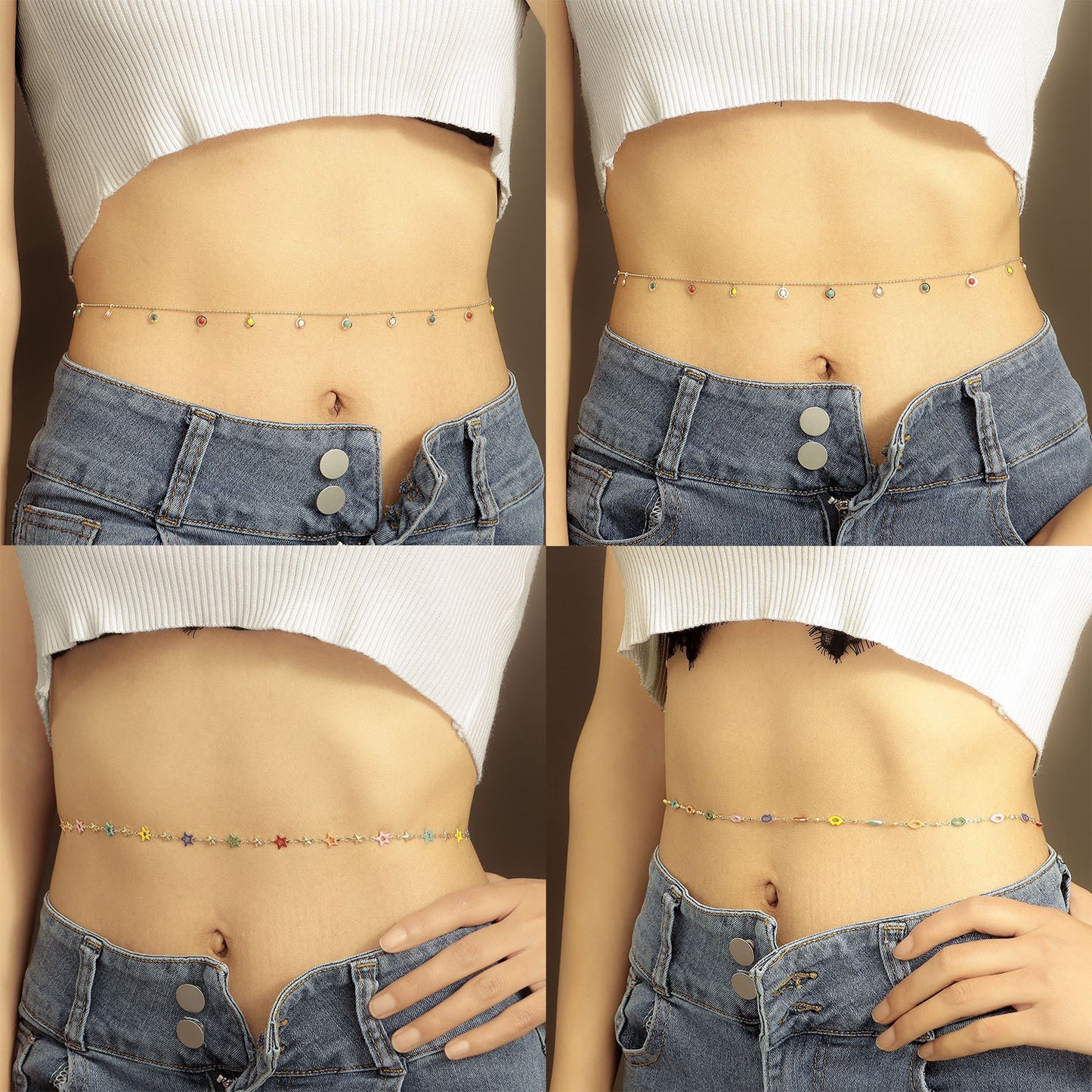 Punk Style Geometric Star and Lips Shaped Metal Waist Chain for Women with Enamel Finish