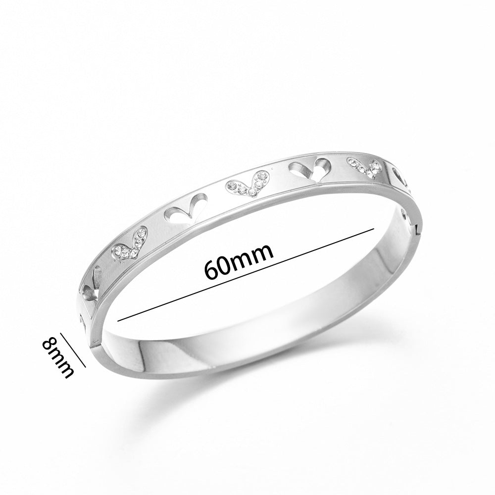 Bracciale Minimalista in Acciaio Inossidabile da Donna con Placcatura in Acciaio al Titanio e Intarsio di Strass a Forma Geometrica Ovale