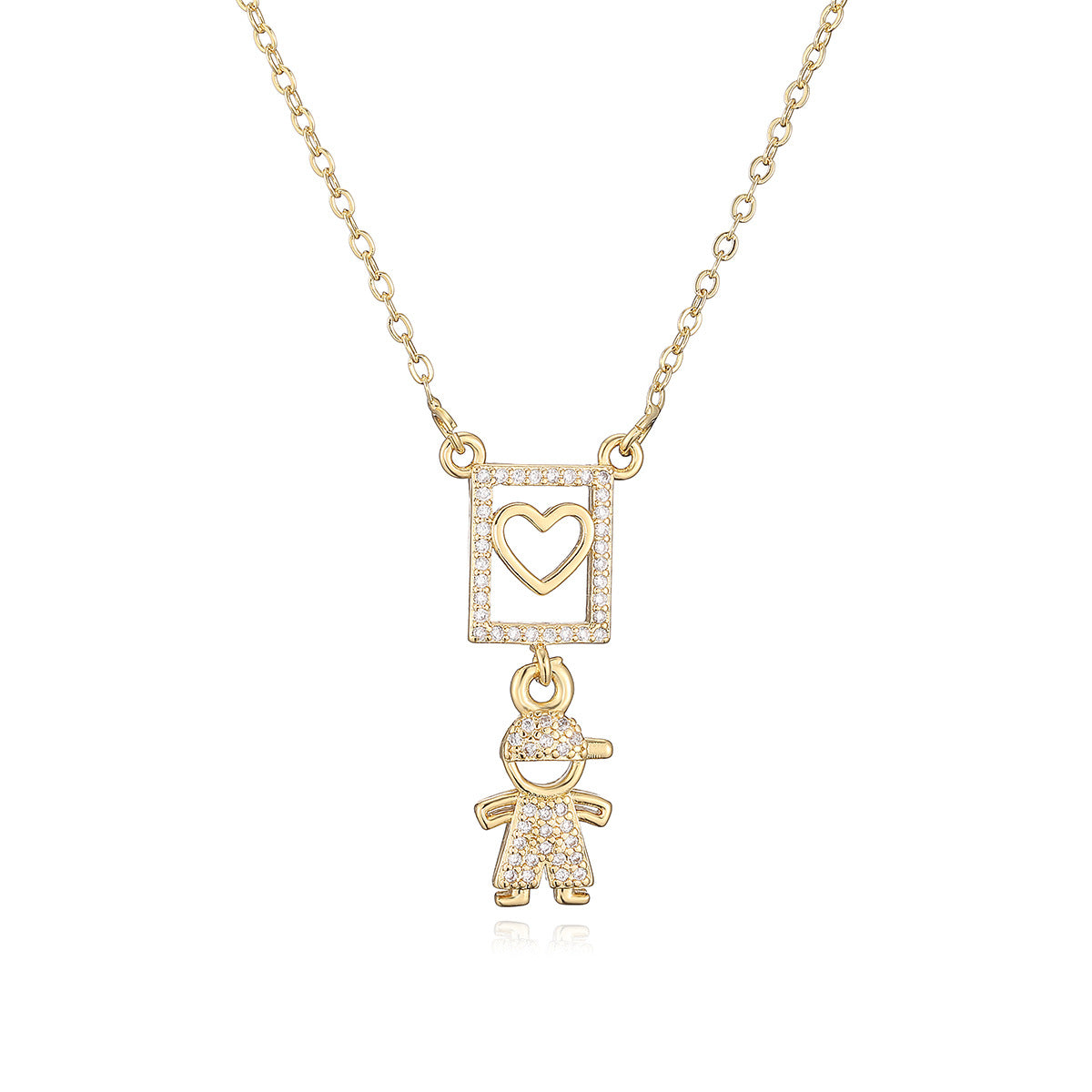 Minimalist 18K Gold Plated Brass Heart Pendant Necklace with Cubic Zirconia for Boys and Girls
