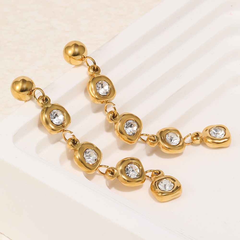 Elegant Minimalist Geometric Round Stainless Steel 18K Gold Plated Cubic Zirconia Drop Earrings for Women