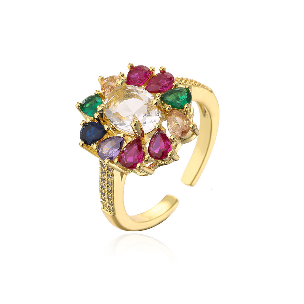 Anello Aperto Geometrico Minimalista da Donna in Ottone con Zirconia Micro-Incastonata