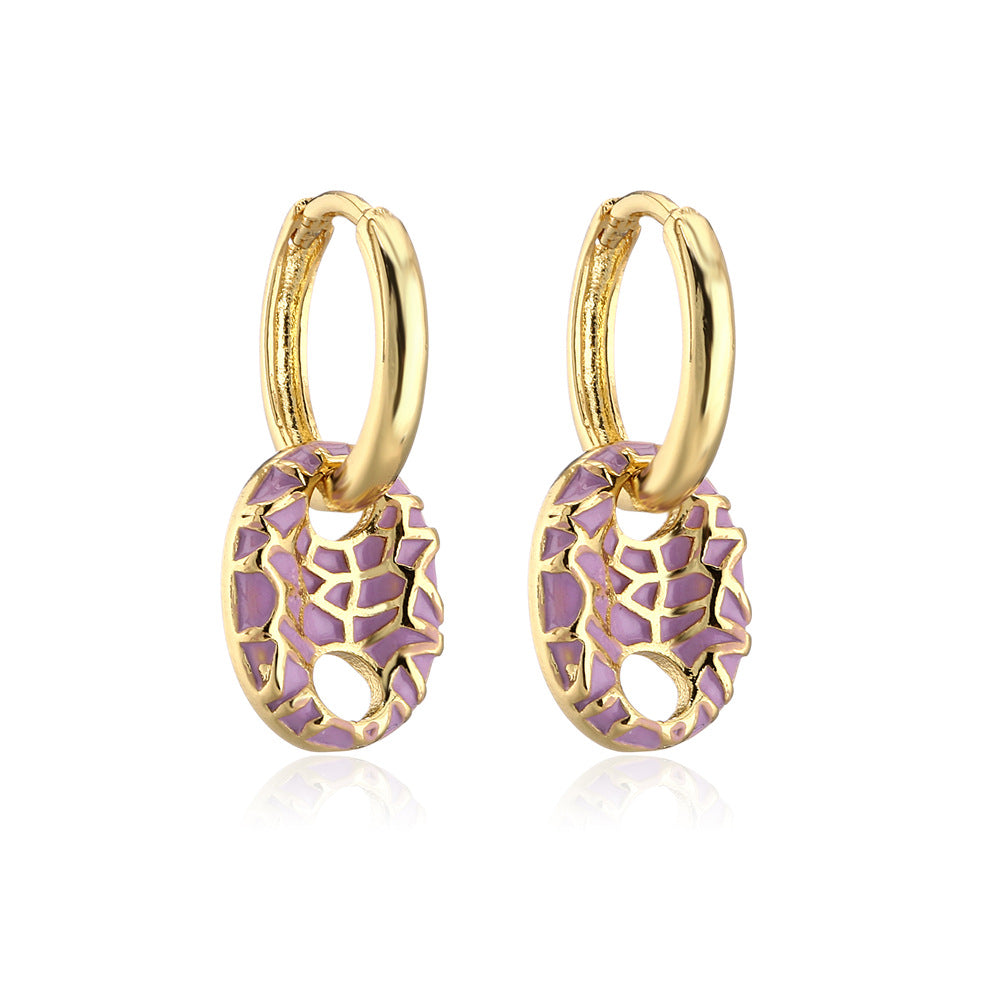 Colorful Drip Oil Geometric Gold Plated Brass Earrings for Women