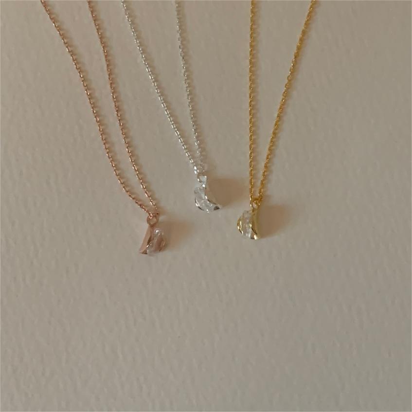 Minimalist Geometric Tulip Pendant Necklace in 925 Sterling Silver with Rhinestone Inlay on Snake Chain