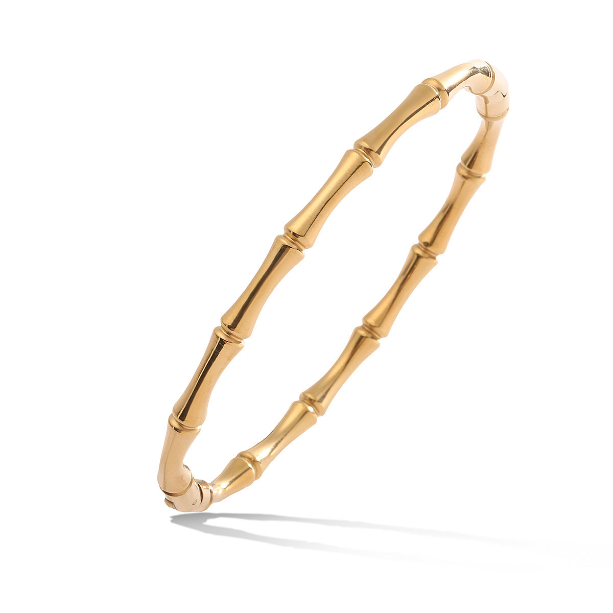 Minimalist Luxe Bamboo Joint Titanium Steel Bracelet for Women with Micro-Pavé Detailing and Irregular Design