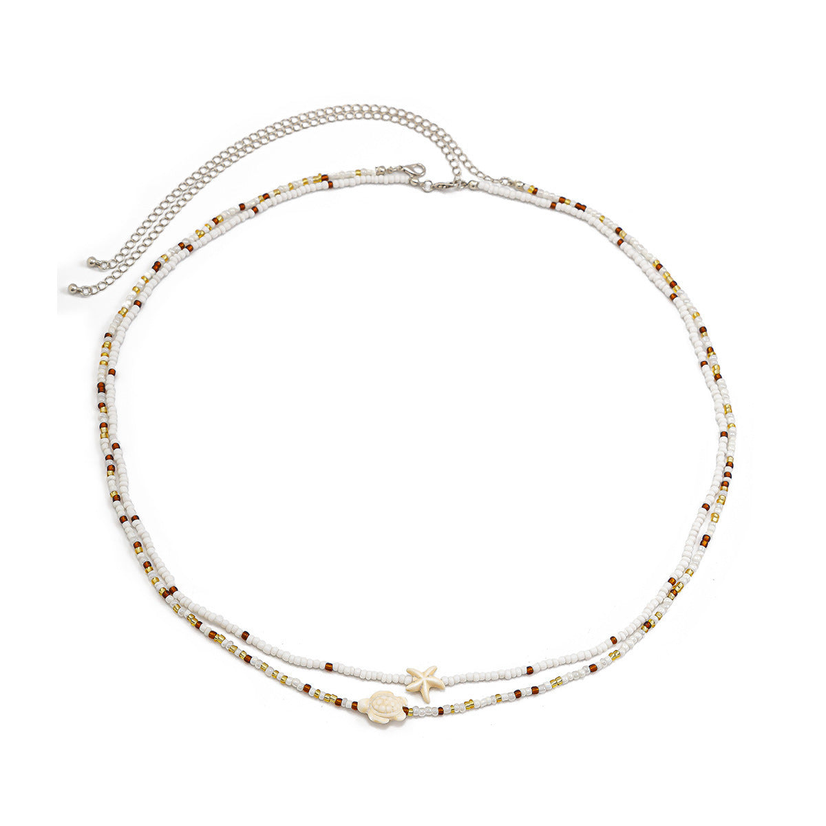 Ethnic Style Starfish and Turtle Beaded Double-Layer Body Chain for Women with Plastic Beads and Shell Accents