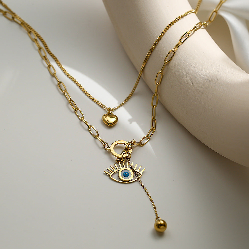 Collana pendente a occhio di Allah geometrico minimalista da donna in acciaio al titanio con design a strati alla moda
