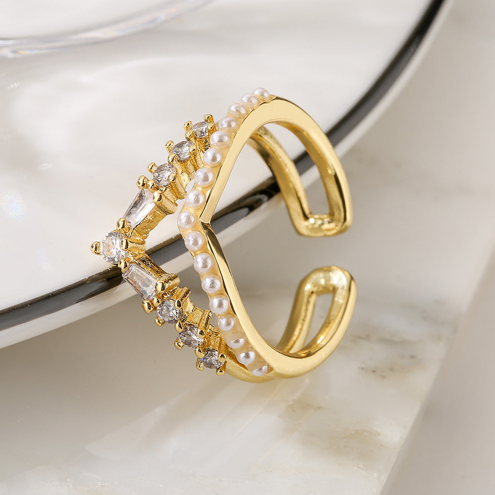 Anello da donna in rame geometrico irregolare minimalista con incastonatura micro-pavé